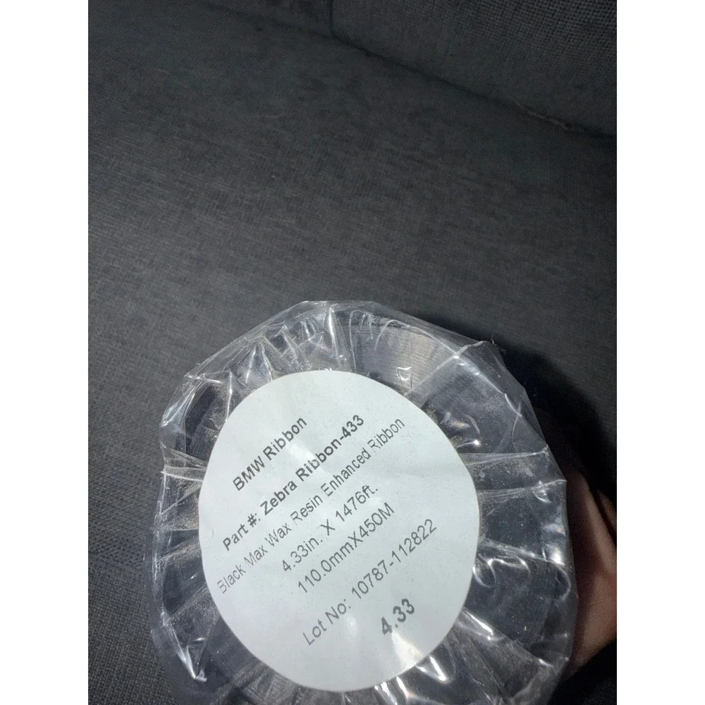 BMW Zebra Ribbon-433 Black Max Wax Resin‎ Enhanced Ribbon 4.33in x 1476ft 450M